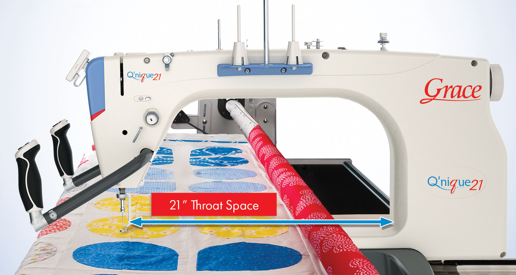 Q'nique 21 inch throat space longarm quilting machine